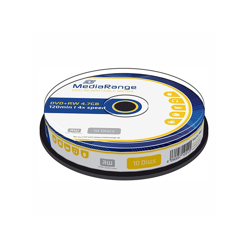 Mediarange DVD+RW, Double Layer Gnkjet Printable, MR451, 4.7GB, 4x, cake box, 10-pack, bez možnosti potisku, 12cm, pro
