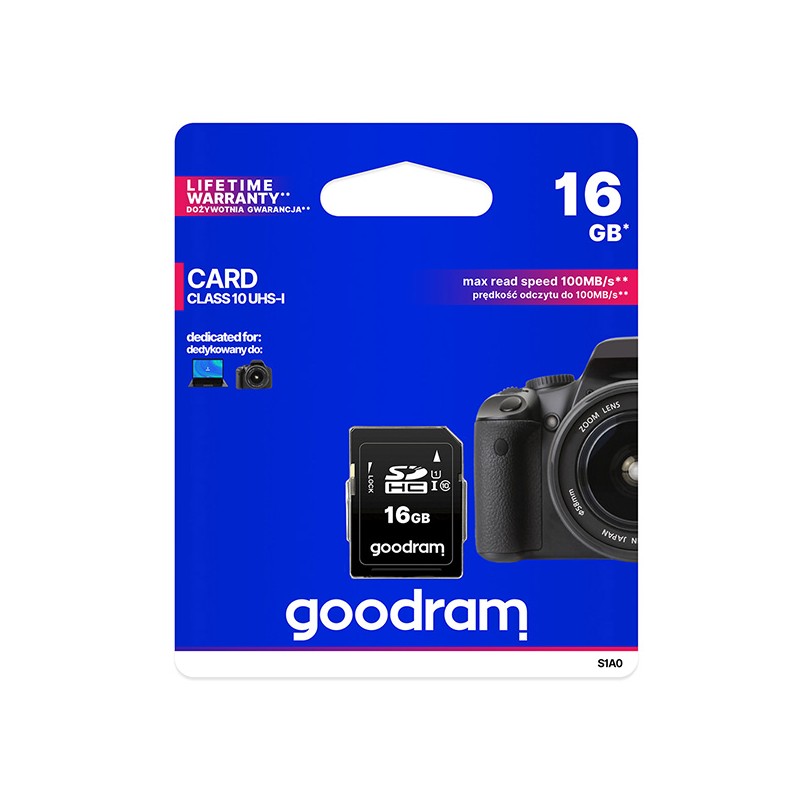 Goodram paměťová karta Secure Digital Card, 16GB, SDHC, S1A0-0160R12, UHS-I U1 (Class 10)