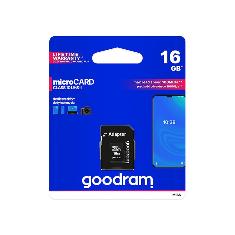 GOODRAM MicroSDHC karta 16GB M1AA, UHS-I Class 10, U1 + adaptér