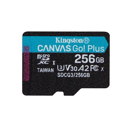 Kingston paměťová karta Canvas Go! Plus, 256GB, micro SDXC, SDCG3/256GBSP, UHS-I U3, A2, V30