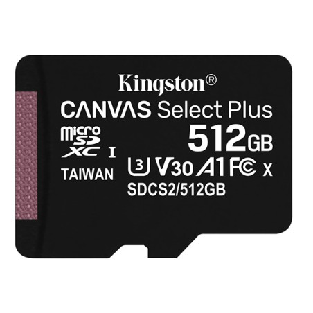 Kingston paměťová karta Canvas Select Plus, 512GB, micro SDXC, SDCS2/512GBSP, UHS-I U1 (Class 10), A1