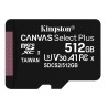 Kingston paměťová karta Canvas Select Plus, 512GB, micro SDXC, SDCS2/512GBSP, UHS-I U1 (Class 10), A1