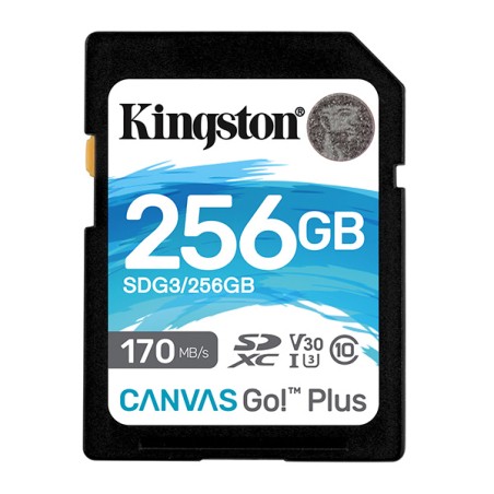 Kingston paměťová karta Canvas Go! Plus, 256GB, SDXC, SDG3/256GB, UHS-I U3 (Class 10), V30