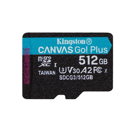 Kingston paměťová karta Canvas Go! Plus, 512GB, micro SDXC, SDCG3/2512GBSP, UHS-I U3, A2, V30