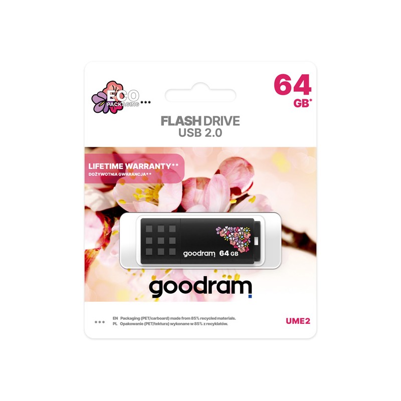 Goodram USB flash disk, USB 2.0, 64GB, UME2, UME2, černý, UME2-0640K0R11-SP