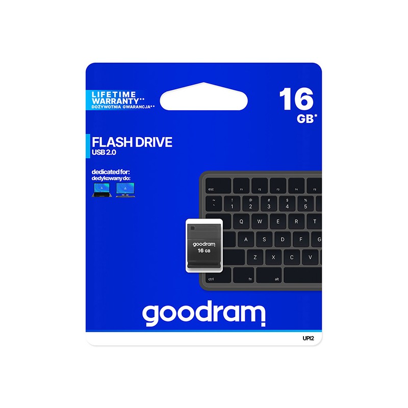 Goodram USB flash disk, USB 2.0, 16GB, UPI2, černý, UPI2-0160K0R11, USB A, s krytkou