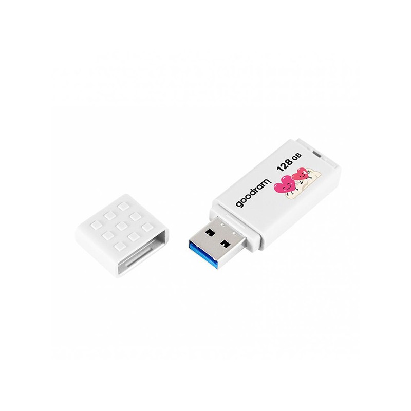 Goodram USB flash disk, USB 2.0, 128GB, UME2, VALENTINE, bílý, UME2-1280W0R11-V, USB A, s krytkou VALENTINE