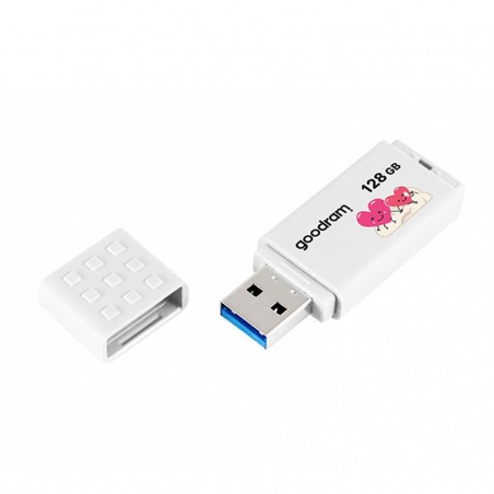 Goodram USB flash disk, USB 2.0, 128GB, UME2, VALENTINE, bílý, UME2-1280W0R11-V, USB A, s krytkou VALENTINE