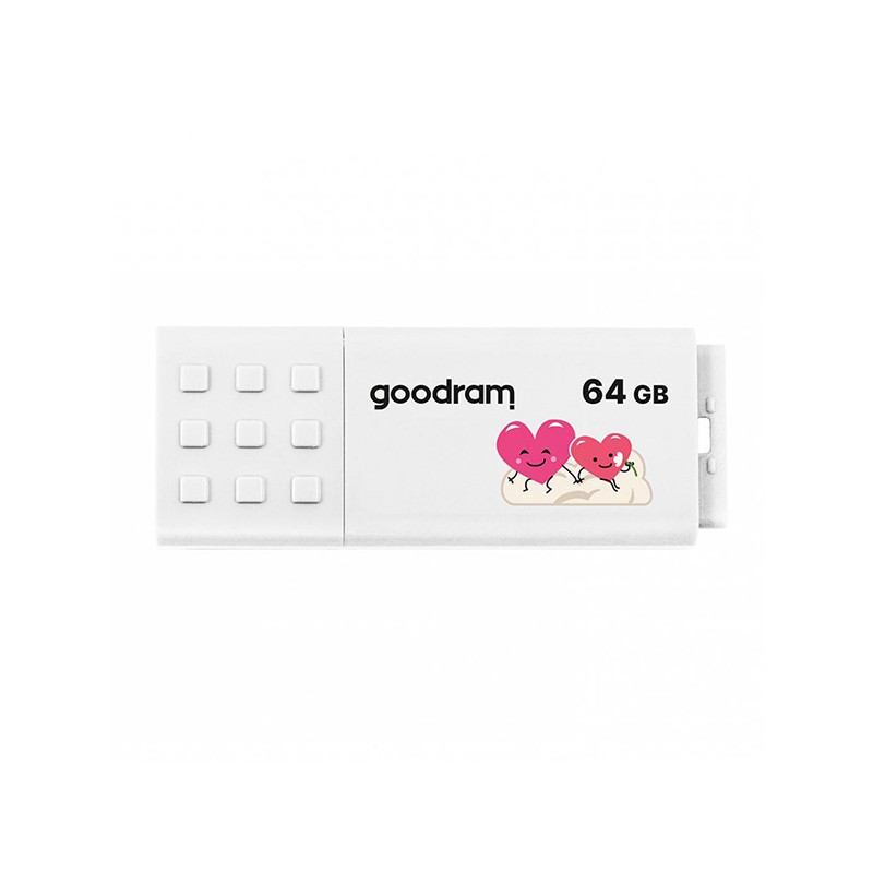 Goodram USB flash disk, USB 2.0, 64GB, UME2, VALENTINE, bílý, UME2-0640W0R11-V, USB A, s krytkou VALENTINE