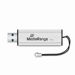 MediaRange USB flash disk, USB USB 3.0 (3.2 Gen 1), 16GB, stříbrný, MR915, USB A, s poutkem, vysouvací, DOPRODEJ