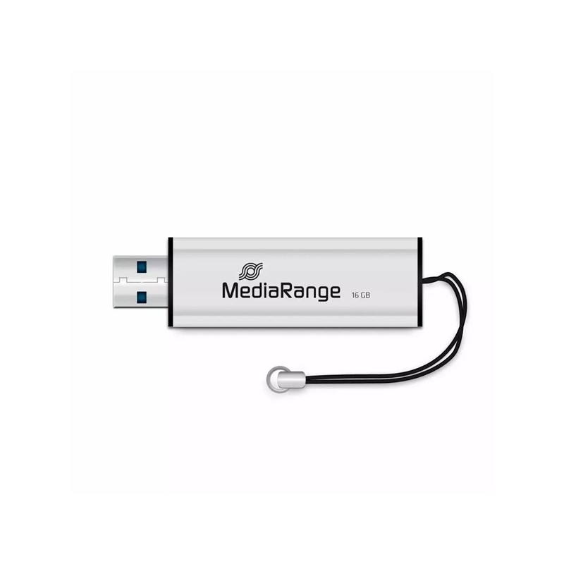 MediaRange USB flash disk, USB USB 3.0 (3.2 Gen 1), 16GB, stříbrný, MR915, USB A, s poutkem, vysouvací, DOPRODEJ