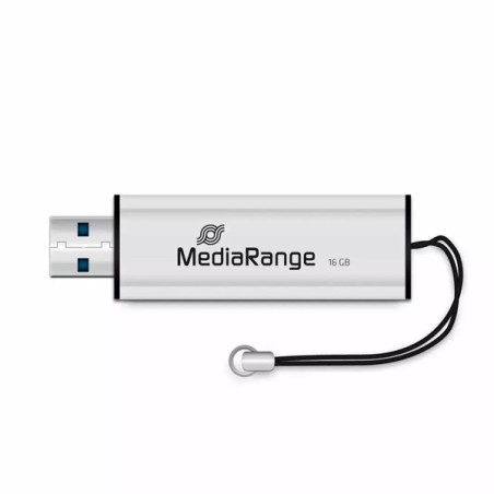 MediaRange USB flash disk, USB USB 3.0 (3.2 Gen 1), 16GB, stříbrný, MR915, USB A, s poutkem, vysouvací, DOPRODEJ