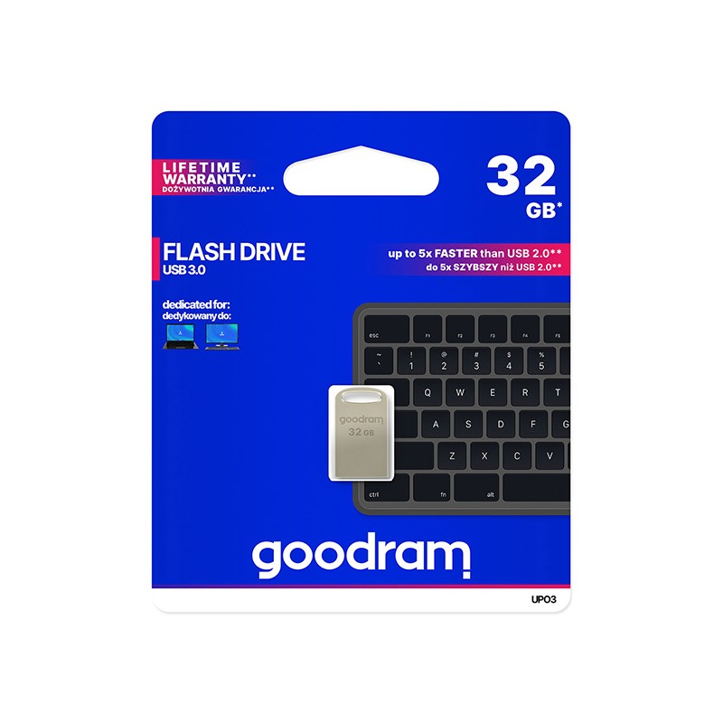 Goodram USB flash disk, USB 3.0, 32GB, UPO3, stříbrný, UPO3-0320S0R11, USB A, s poutkem