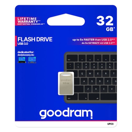 Goodram USB flash disk, USB 3.0, 32GB, UPO3, stříbrný, UPO3-0320S0R11, USB A, s poutkem