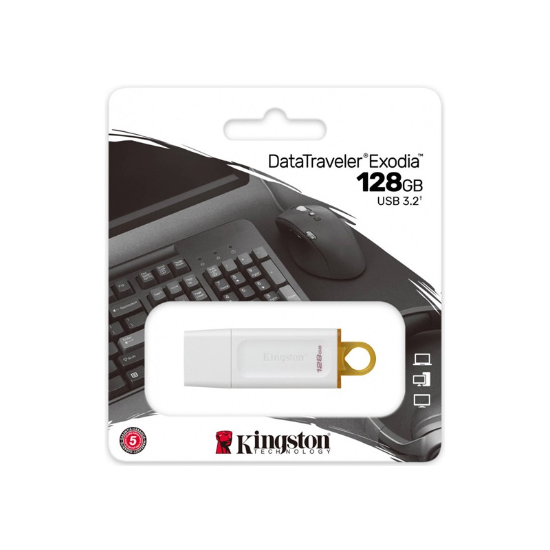 Kingston USB flash disk, USB 3.0, 128GB, DataTraveler Exodia, bílý, KC-U2G128-5R, USB A, s krytkou