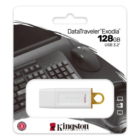 Kingston USB flash disk, USB 3.0, 128GB, DataTraveler Exodia, bílý, KC-U2G128-5R, USB A, s krytkou