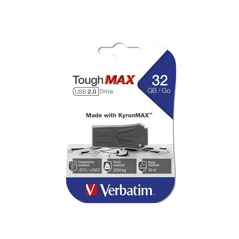 Verbatim USB flash disk, USB 2.0, 32GB, ToughMAX, černý, 49331, USB A, kompozitní materiál KyronMAX(tm)
