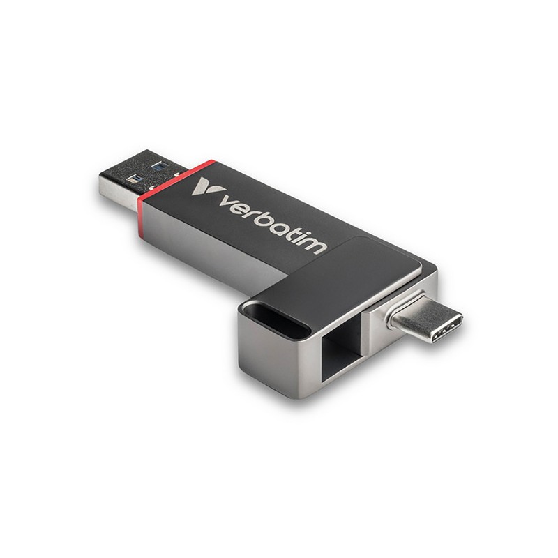 Verbatim USB flash disk, USB C a USB 3.2 Gen 1, 256GB, Dual QuickStick, šedý, 32041, USB C, s poutkem