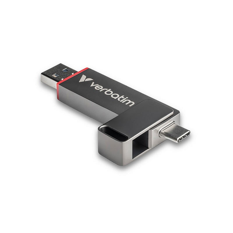 Verbatim USB flash disk, USB C a USB 3.2 Gen 1, 128GB, Dual QuickStick, šedý, 32040, USB C, s poutkem