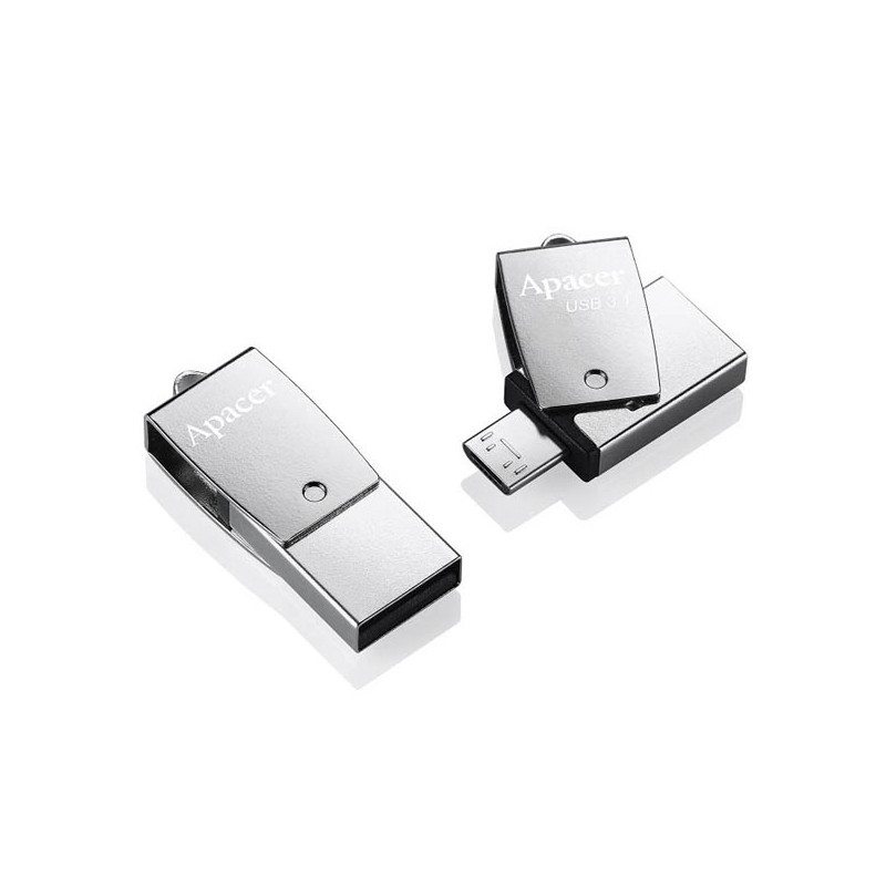 Apacer USB flash disk OTG, USB 3.0, 64GB, AH750, stříbrný, AP64GAH750S-1, USB A / USB Micro B, s otočnou krytkou, DOPRODEJ
