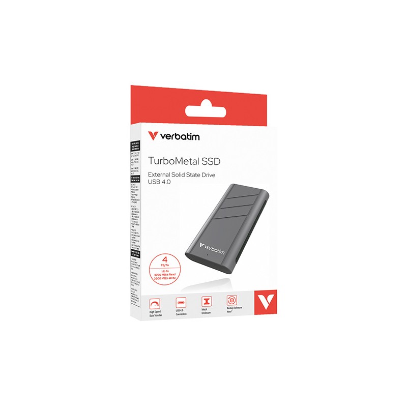 SSD Externí Verbatim TurboMetal SSD, 32023, 4000GB, Nero Backup, Stříbrná, obsahuje USB C, M.2, USB C, 4TB