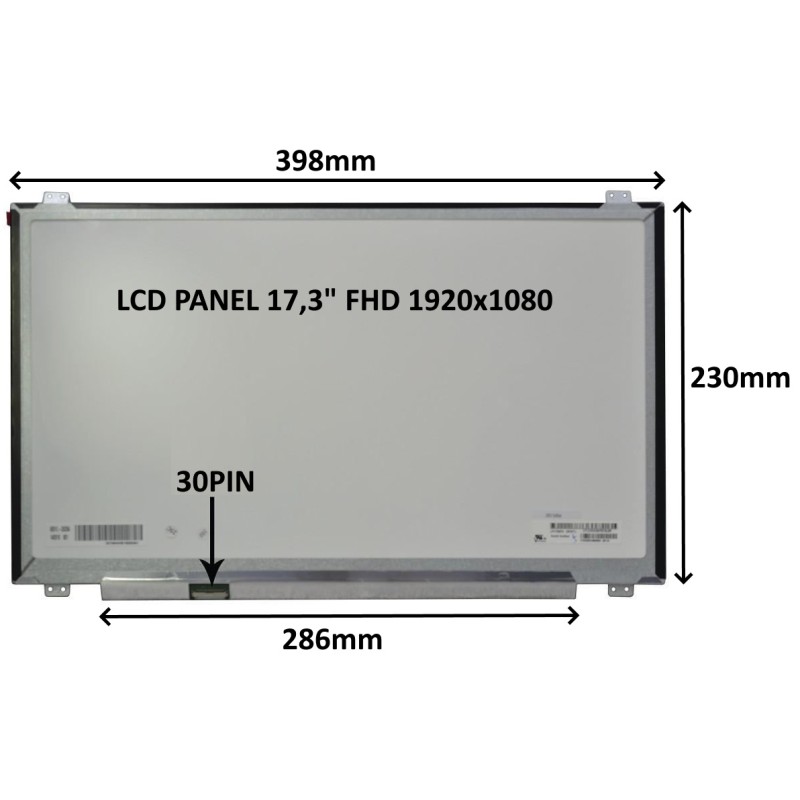 LCD PANEL 17,3" FHD 1920x1080 30PIN MATNÝ IPS / ÚCHYTY NAHOŘE A DOLE