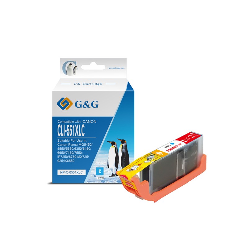 G&G kompatibilní ink s CLI551C XL, NP-C-0551XLC, cyan, 10,2ml, ml high capacity