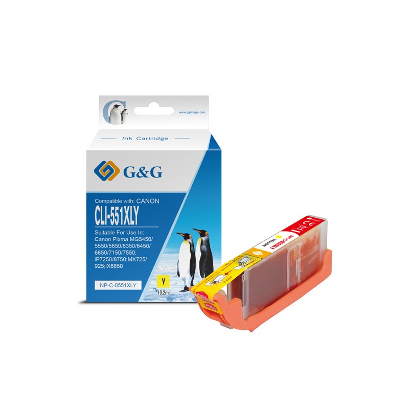 G&G kompatibilní ink s CLI551Y XL, NP-C-0551XLY, yellow, 10,2ml, ml high capacity