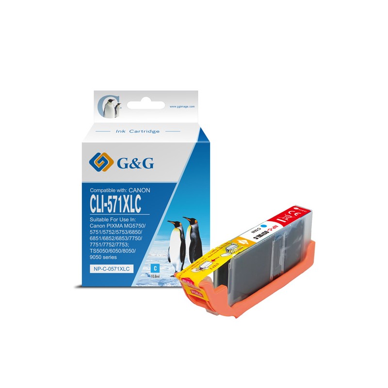 G&G kompatibilní ink s CLI571C XL, NP-C-0CL571XLC, cyan, 10,8ml, ml high capacity
