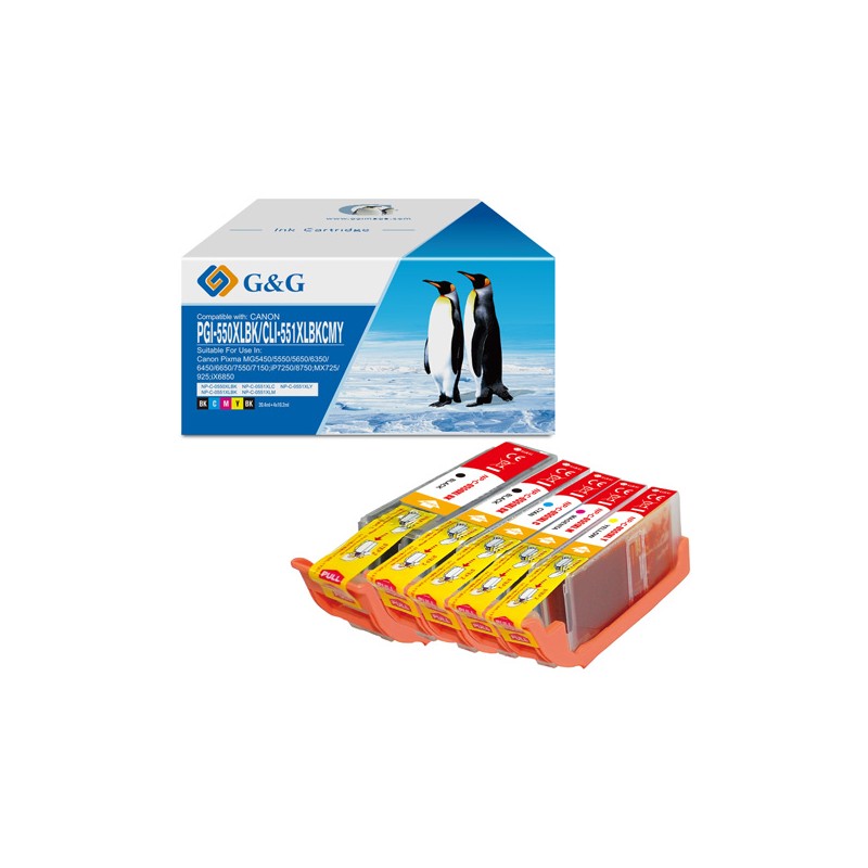 G&G kompatibilní ink s PGI-550BK/CLI-551BK/C/M/Y, NP-C-0550BK/551BK/C/M/Y, CMYK, 20,4ml + 10,2ml, ml