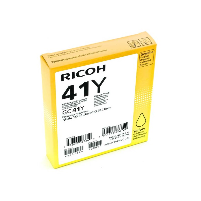 Ricoh originální gelová náplň 405764, GC41HY, yellow, 2200str.