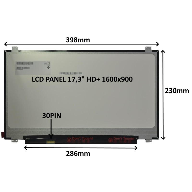 LCD PANEL 17,3" HD+ 1600x900 30PIN MATNÝ / ÚCHYTY NAHOŘE A DOLE