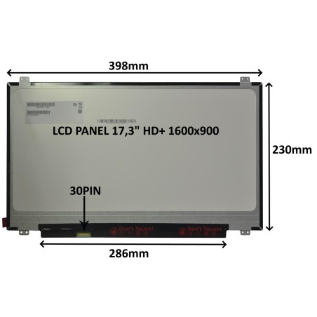 LCD PANEL 17,3" HD+ 1600x900 30PIN MATNÝ / ÚCHYTY NAHOŘE A DOLE