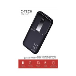 C-TECH Powerbanka 10000mAh, Li-Pol, 22,5W, USB-C/USB-A/micro USB