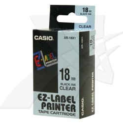 Casio originální páska do tiskárny štítků, Casio, XR-18X1, černý tisk/průhledný podklad, nelaminovaná, 8m, 18mm, DOPRODEJ