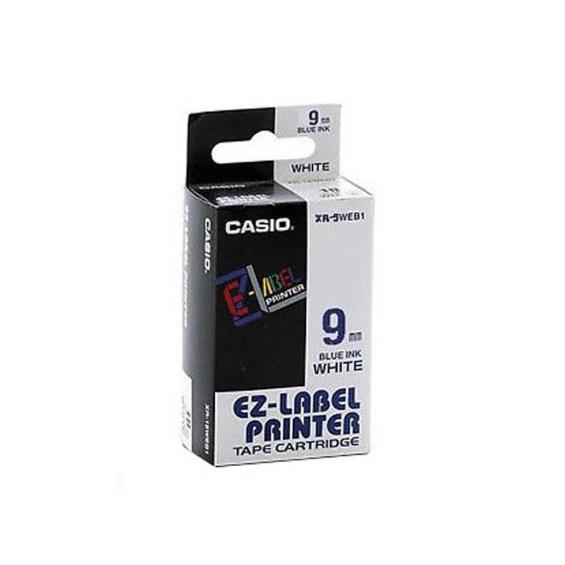 Casio originální páska do tiskárny štítků, Casio, XR-9WEB1, modrý tisk/bílý podklad, nelaminovaná, 8m, 9mm, DOPRODEJ