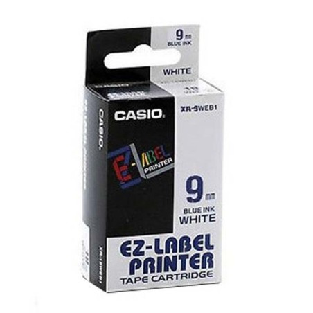 Casio originální páska do tiskárny štítků, Casio, XR-9WEB1, modrý tisk/bílý podklad, nelaminovaná, 8m, 9mm, DOPRODEJ
