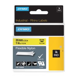 Dymo originální páska do tiskárny štítků, Dymo, 1734525, S0718290, černý tisk/žlutý podklad, 3.5m, 24mm, RHINO nylonová