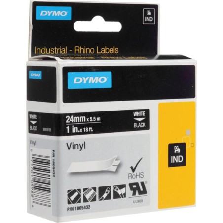 Dymo originální páska do tiskárny štítků, Dymo, 12267, 1805432, bílý tisk/černý podklad, 5.5m, 24mm, RHINO vinylová profi D1