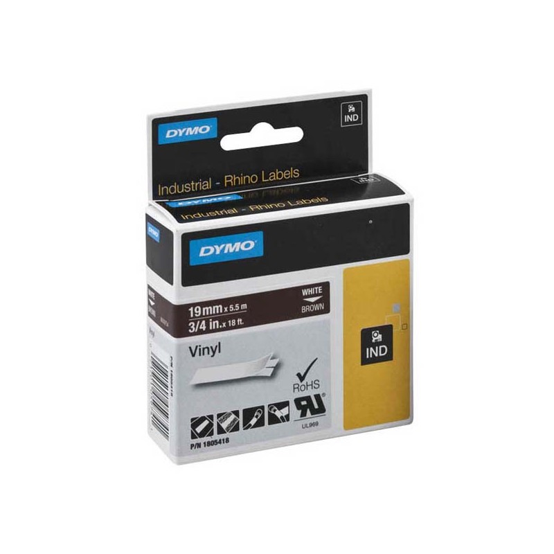 Dymo originální páska do tiskárny štítků, Dymo, 1805418, bílý tisk/hnědý podklad, 5.5m, 19mm, RHINO vinylová profi D1