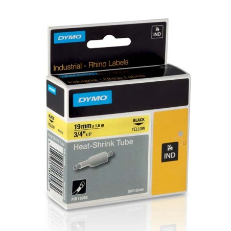 Dymo originální páska do tiskárny štítků, Dymo, 18058, S0718340, černý tisk/žlutý podklad, 1.5m, 19mm, RHINO plochá smršťovací