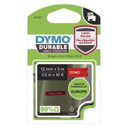 Dymo originální páska do tiskárny štítků, Dymo, 1978366, bilý tisk/červený podklad, 3m, 12mm, D1, permanentní vinylová