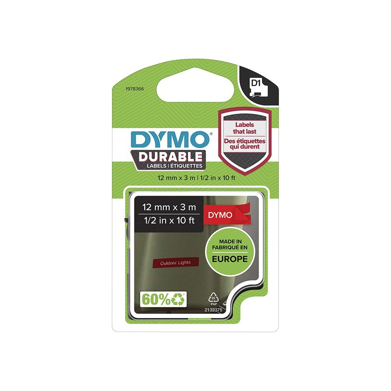 Dymo originální páska do tiskárny štítků, Dymo, 1978366, bilý tisk/červený podklad, 3m, 12mm, D1, permanentní vinylová
