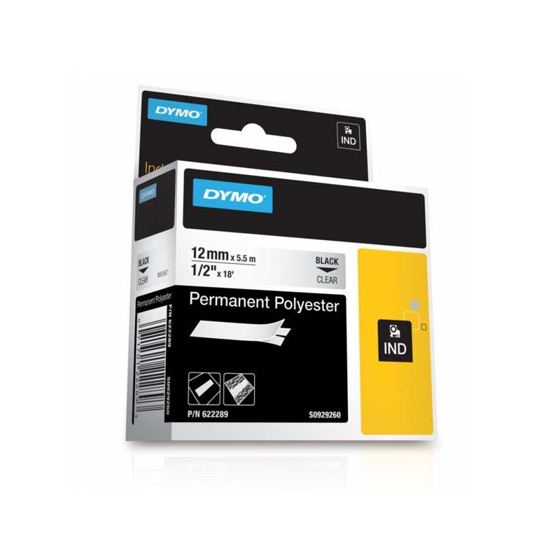 Dymo originální páska do tiskárny štítků, Dymo, 622289, černý tisk/průhledný podklad, 5.5m, 12mm, RHINO permanentní