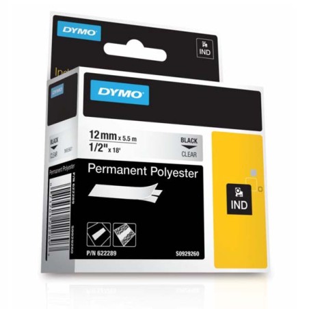 Dymo originální páska do tiskárny štítků, Dymo, 622289, černý tisk/průhledný podklad, 5.5m, 12mm, RHINO permanentní