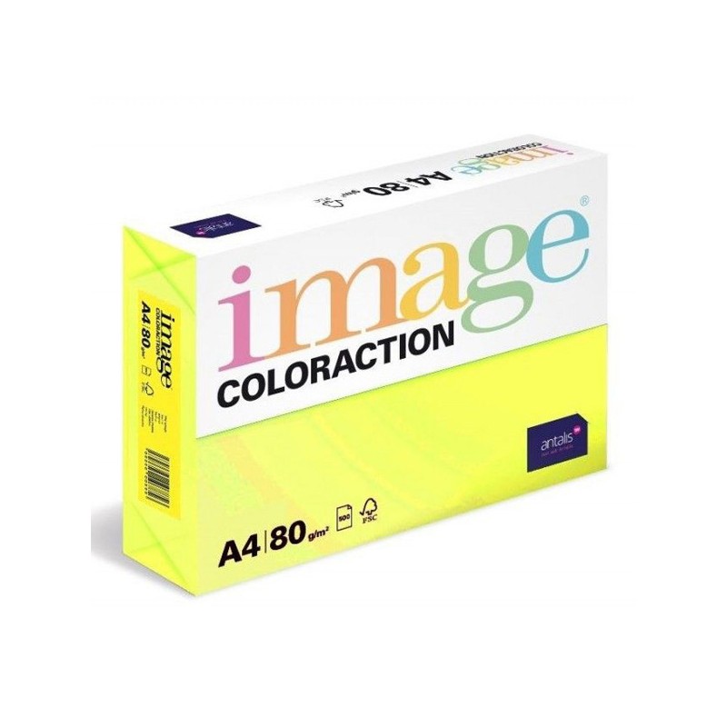 Xerografický papír Coloraction, Ibiza, A4, 80 g/m2, reflexní žlutý, 500 listů, vhodný pro inkoustový tisk