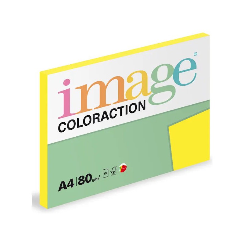 Xerografický papír Coloraction, Ibiza, A4, 80 g/m2, reflexní žlutý, 100 listů, vhodný pro inkoustový tisk
