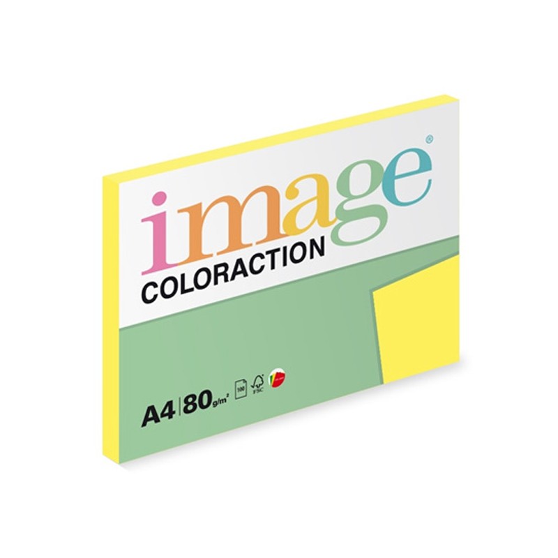 Xerografický papír Coloraction, Canary, A4, 80 g/m2, středně žlutý, 100 listů, vhodný pro inkoustový tisk