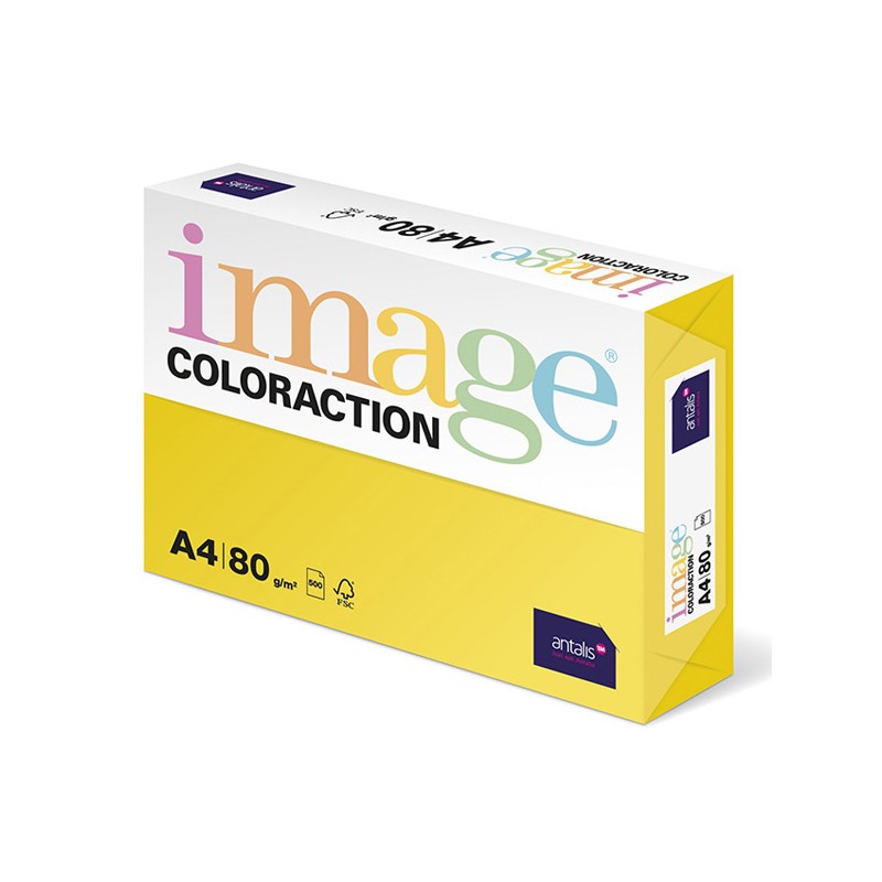 Xerografický papír Coloraction, Canary, A4, 80 g/m2, středně žlutý, 500 listů, vhodný pro inkoustový tisk