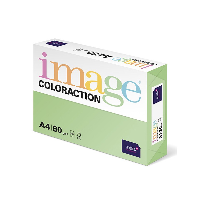 Xerografický papír Coloraction, Forest, A4, 80 g/m2, pastelově zelený, 500 listů, vhodný pro inkoustový tisk